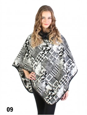 Black & White Chic Imitative Poncho W/ Fur Collar