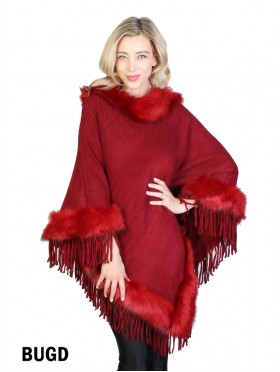 Cozy Poncho W/Fur Trim and Tassels