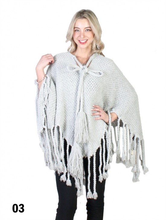 Cozy Poncho W/ Bow and Tassels