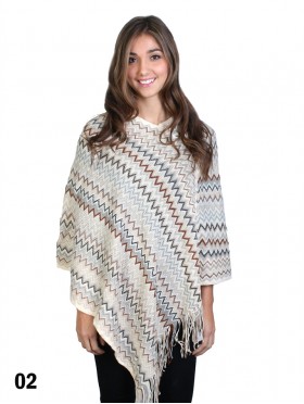 MULTI ZIG ZAG PONCHO WITH FRINGE