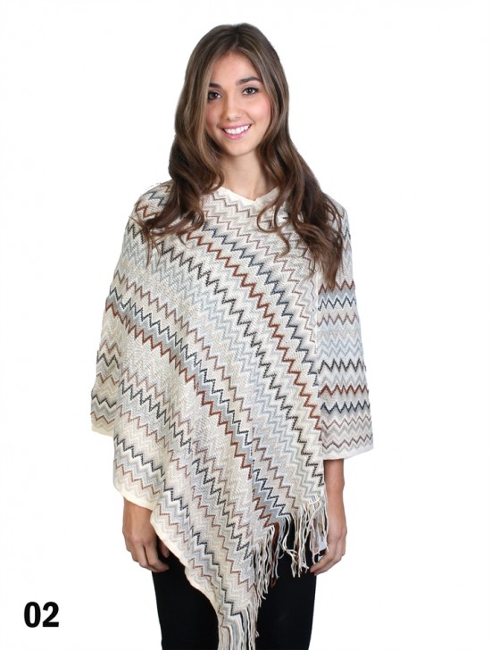 MULTI ZIG ZAG PONCHO WITH FRINGE