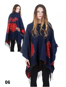 Rose Print Cape W/ Fringes